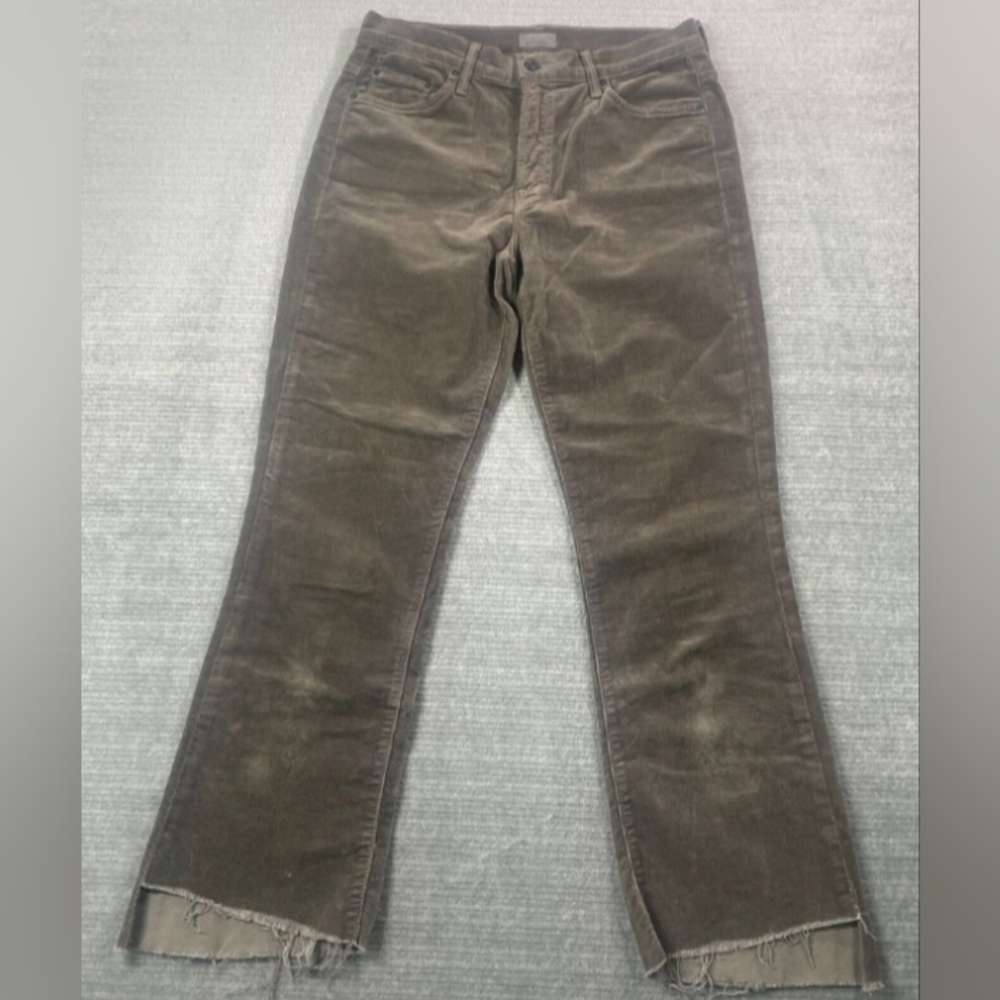 MOTHER Taupe Green Corduroy Pants Stretch 27 Classic Cropped
